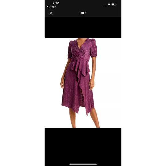 BCBGMAXAZRIA V Neck Wine Purple Paisley Victorian 40s Ladylike Dress 12 - Picture 2 of 7